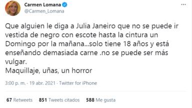 La polémica reacción de Carmen Lomana a la estética de Julia Janeiro en su 18 cumpleaños: “Demasiada carne”