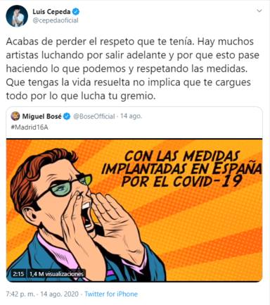 Twitter: Luis Cepeda y Miguel Bosé coronavirus