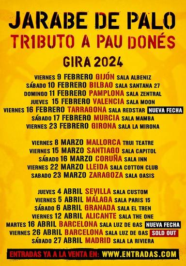 Todas las fechas del Tributo de Jarabe de Palo a Pau Donés, presentado por CADENA 100