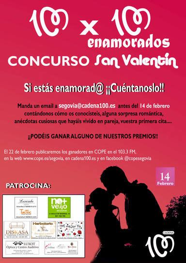Cartel del concurso de CADENA 100 Segovia por el Día de San Valentín