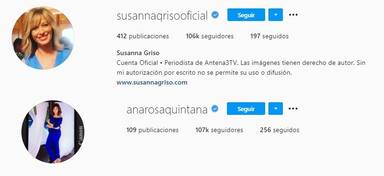 Número de seguidores Ana Rosa y Susanna Griso en Instagram