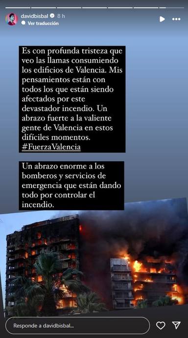 David Bisbal y el mensaje en apoyo de las víctimas del incendio de Valencia