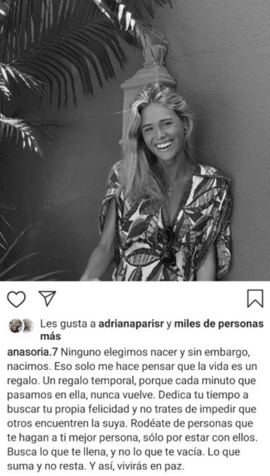 Ana Soria publica su último mensaje en redes sociales