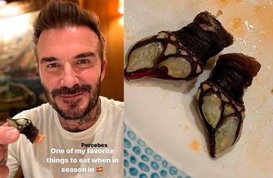 David Beckham muestra los percebes que se ha comido en su última visita a España