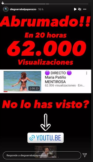 Diego Arrabal celebra la repercusión que ha tenido su directo en YouTube contra María Patiño