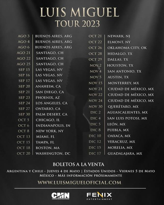Luis Miguel anuncia una gira de 43 conciertos para 2023 sin parada