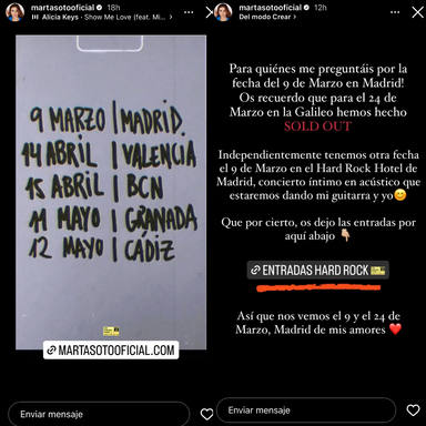 Marta Soto en redes recuerda uno de sus sold out en Madrid