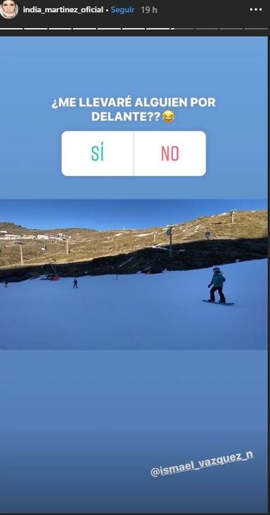 India Martínez sufre un accidente esquiando y se lleva a una persona por delante