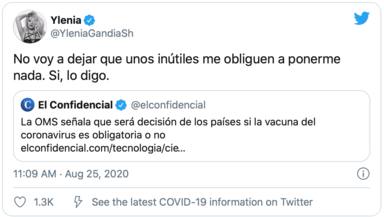 Twitter: Ylenia Padilla vacuna coronavirus