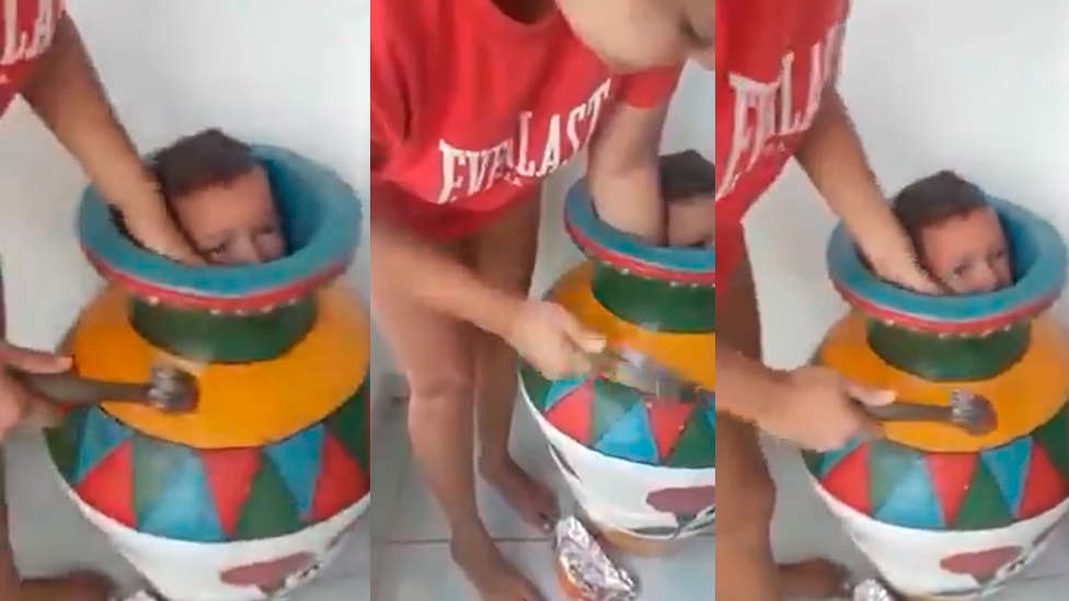 El impactante vídeo viral del niño atrapado por completo dentro de un jarrón