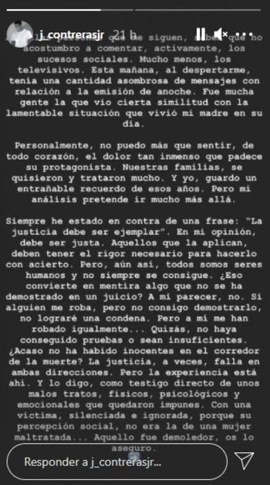 El mensaje de Julián Contreras denunciando los malos tratos a su madre, Carmina Ordóñez
