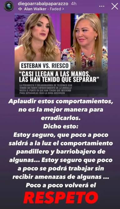 El texto en Instagram con el que Diego Arrabal desenmascara a Belén Esteban tras su pelea con Marta Riesco