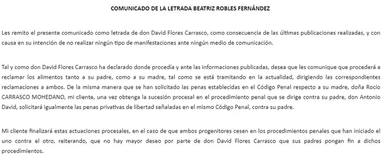 La defensa de David Flores emite un comunicado para aclarar la petición de cárcel para Rocío Carrasco