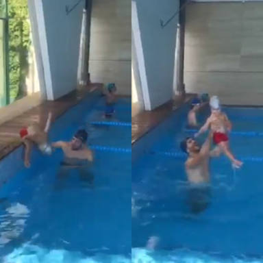 El temerario salto de la hija de Natalia Sánchez y Marc Clotet a la piscina