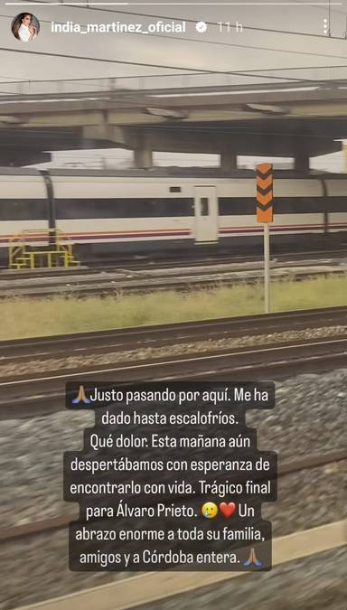 India Martínez y el desgarrador mensaje tras encontrarse el cadáver de Álvaro Prieto entre dos vagones de tren