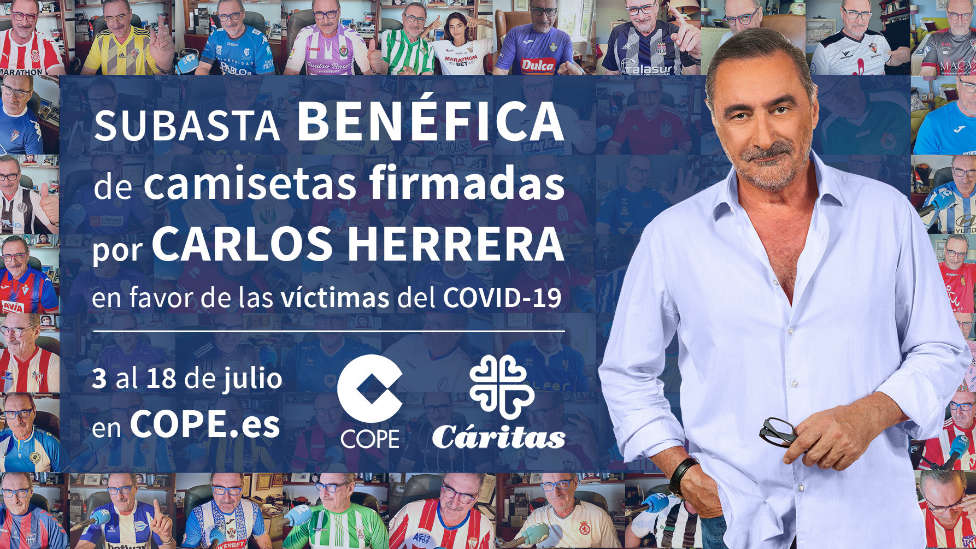 COPE lanza una subasta benéfica de camisetas oficiales de deporte firmadas por Carlos Herrera