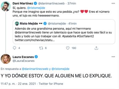 Comentario de Risto Mejide a Dani Martínez y la reacción de Laura Escanes