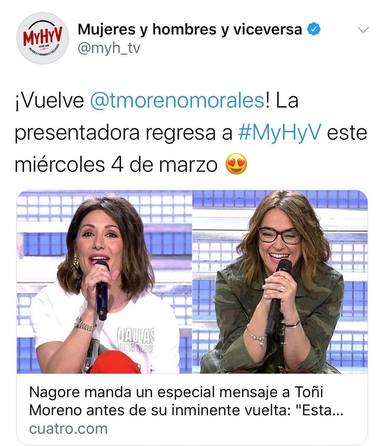 Toñi Moreno criticada por volver al trabajo