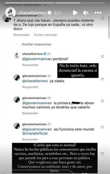 Chanel y los mensajes con los que demuestra el acoso que sufre en las redes sociales