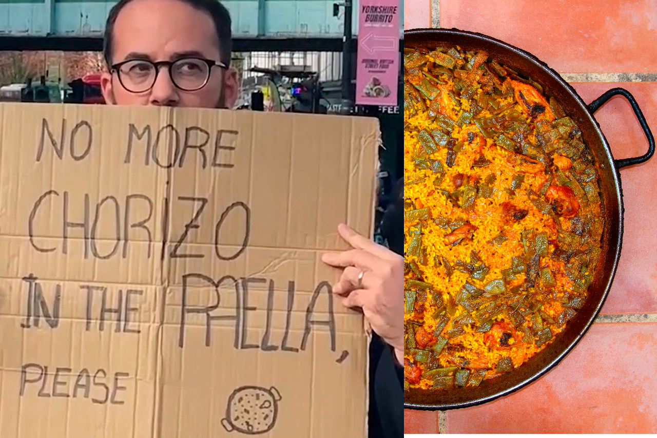 Dos 'tiktokers' valencianos se manifiestan en Londres: "No more chorizo in the paella"
